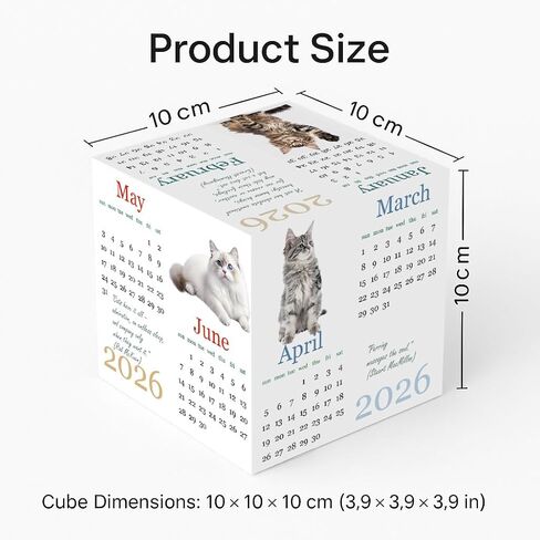 2026 Cube Desk Calendar – Small 10×10 cm Desktop Block Calendar with Cute Cat Photos & Quotes, Mini Desk Decor for Home & Office, Cat Lover Desk Accessory in Saudi Arabia