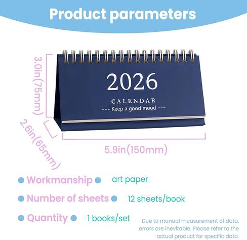 Long Notebook Calendar (Jan 2026-Dec 2026) - Combined Desk Calendar & Notebook, Twin-Wire Binding for Home/Office, Blue in Saudi Arabia