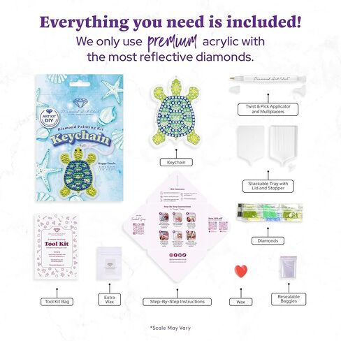 DIAMOND ART CLUB Keychain - Happy Turtle Diamond Painting Stickers Kit, Diamond Art Stickers for Beginners, Fun DIY Crafts for Adults, 3.15" x 2.17" in Saudi Arabia