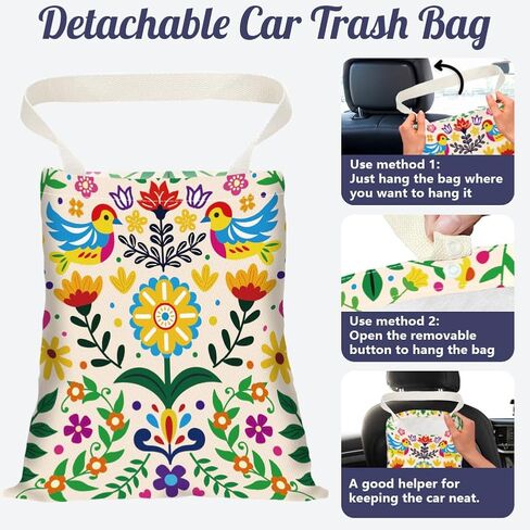 Floral Patch Print Car Trash Bag Hanging Garbage Bag with Snap Buttons Car-Back Seat Trash Storage Portable Dustbin for Men Women Car Interior Accessories Travel Camping in Saudi Arabia