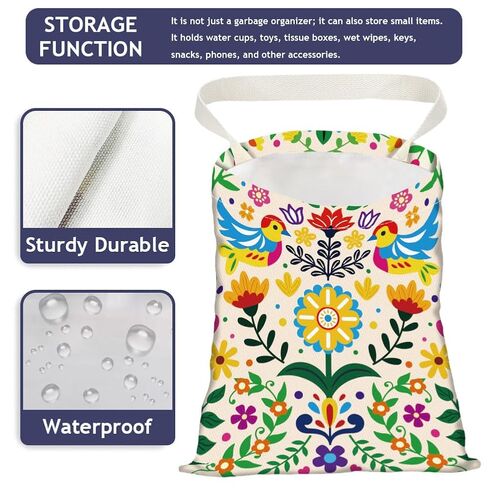 Floral Patch Print Car Trash Bag Hanging Garbage Bag with Snap Buttons Car-Back Seat Trash Storage Portable Dustbin for Men Women Car Interior Accessories Travel Camping in Saudi Arabia
