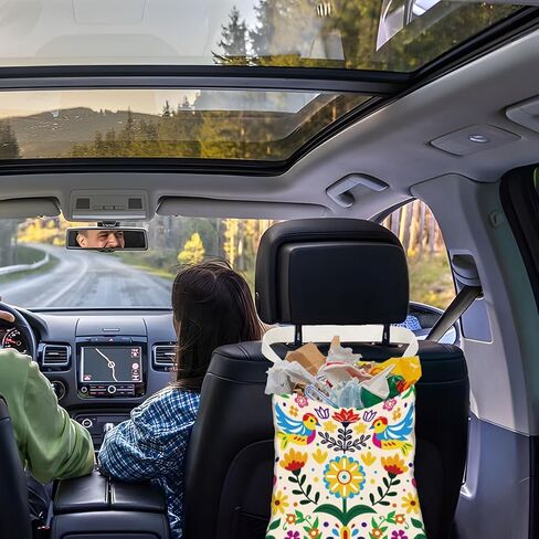 Floral Patch Print Car Trash Bag Hanging Garbage Bag with Snap Buttons Car-Back Seat Trash Storage Portable Dustbin for Men Women Car Interior Accessories Travel Camping in Saudi Arabia