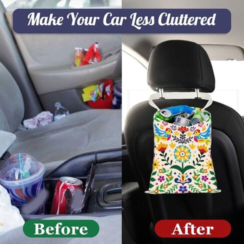 Floral Patch Print Car Trash Bag Hanging Garbage Bag with Snap Buttons Car-Back Seat Trash Storage Portable Dustbin for Men Women Car Interior Accessories Travel Camping in Saudi Arabia