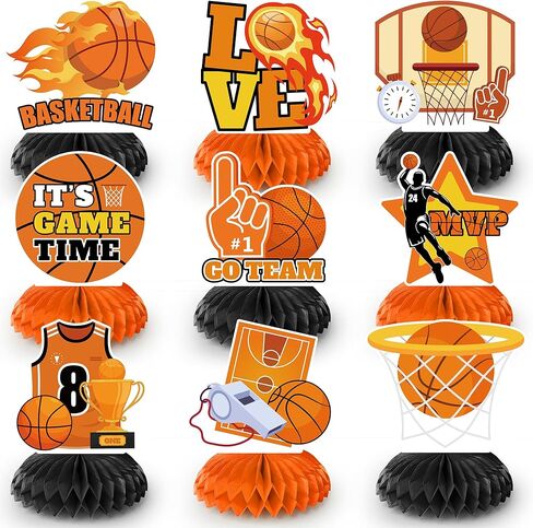 Basketball Honeycomb Centerpiece, 9pcs Basketball Birthday Honeycomb Centerpiece, Basketball Party Honeycomb Centerpieces & Basketball Centerpieces for Table, for Basketball Party Decorations Supplies in Saudi Arabia
