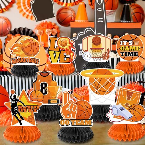 Basketball Honeycomb Centerpiece, 9pcs Basketball Birthday Honeycomb Centerpiece, Basketball Party Honeycomb Centerpieces & Basketball Centerpieces for Table, for Basketball Party Decorations Supplies in Saudi Arabia