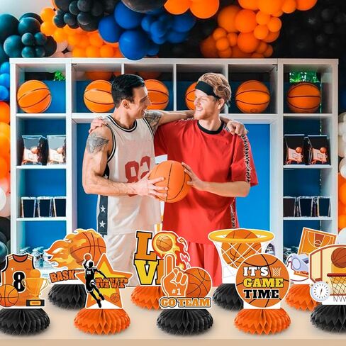 Basketball Honeycomb Centerpiece, 9pcs Basketball Birthday Honeycomb Centerpiece, Basketball Party Honeycomb Centerpieces & Basketball Centerpieces for Table, for Basketball Party Decorations Supplies in Saudi Arabia