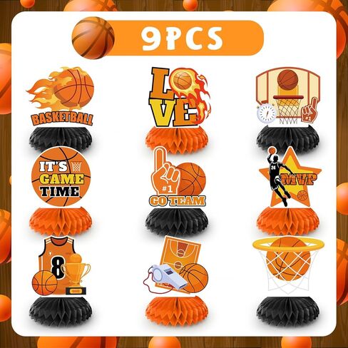 Basketball Honeycomb Centerpiece, 9pcs Basketball Birthday Honeycomb Centerpiece, Basketball Party Honeycomb Centerpieces & Basketball Centerpieces for Table, for Basketball Party Decorations Supplies in Saudi Arabia