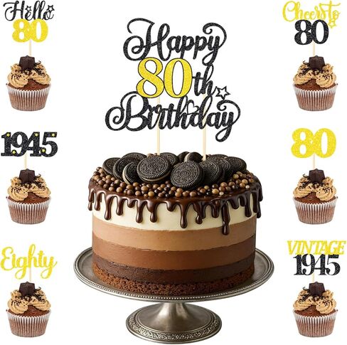 18th Birthday Decorations Cake Cupcake Toppers Set, Black Gold Glitter Happy 18th Birthday Cupcake Cake Topper Birthday Decorations for Him Her Boy Girls (1piece + 24pcs) (18thBirthday) in Saudi Arabia