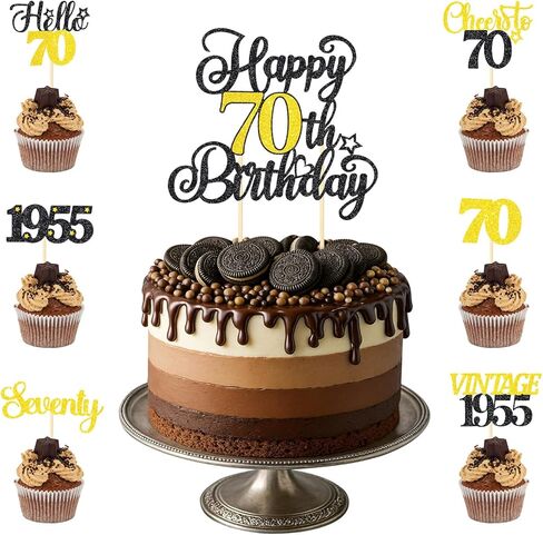 18th Birthday Decorations Cake Cupcake Toppers Set, Black Gold Glitter Happy 18th Birthday Cupcake Cake Topper Birthday Decorations for Him Her Boy Girls (1piece + 24pcs) (18thBirthday) in Saudi Arabia