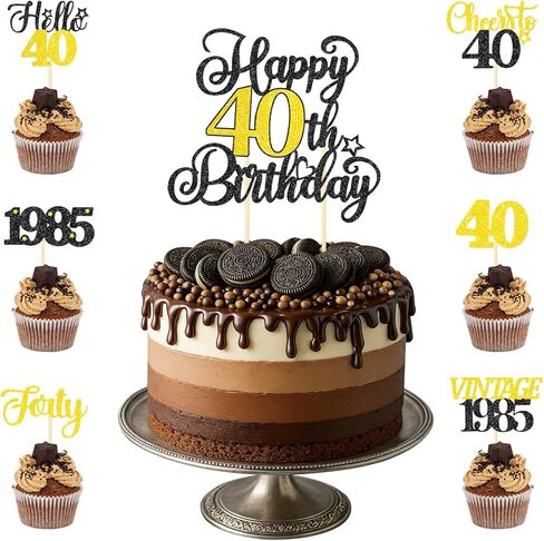 18th Birthday Decorations Cake Cupcake Toppers Set, Black Gold Glitter Happy 18th Birthday Cupcake Cake Topper Birthday Decorations for Him Her Boy Girls (1piece + 24pcs) (18thBirthday) in Saudi Arabia