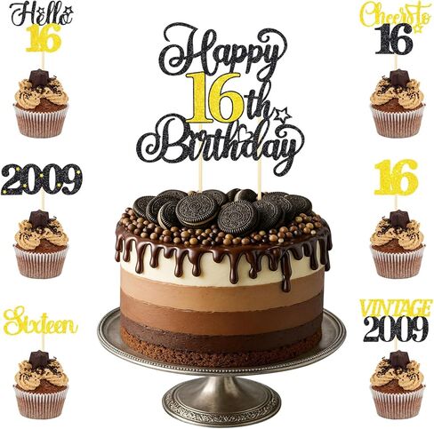 18th Birthday Decorations Cake Cupcake Toppers Set, Black Gold Glitter Happy 18th Birthday Cupcake Cake Topper Birthday Decorations for Him Her Boy Girls (1piece + 24pcs) (18thBirthday) in Saudi Arabia