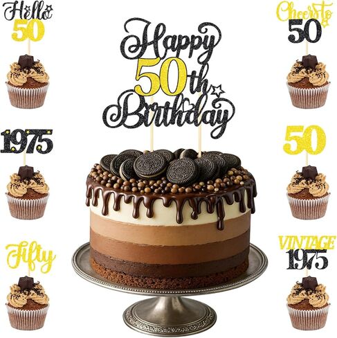 18th Birthday Decorations Cake Cupcake Toppers Set, Black Gold Glitter Happy 18th Birthday Cupcake Cake Topper Birthday Decorations for Him Her Boy Girls (1piece + 24pcs) (18thBirthday) in Saudi Arabia
