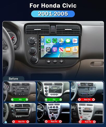 2 + 64 جيجا لسيارة Honda Civic 2001-2005 راديو السيارة مع Carplay اللاسلكي/Android Auto Android Car Stereo 9 بوصة تعمل باللمس GPS Navigation WiFi Bluetooth FM/RDS Mirror Link SWC كاميرا احتياطية in Saudi Arabia