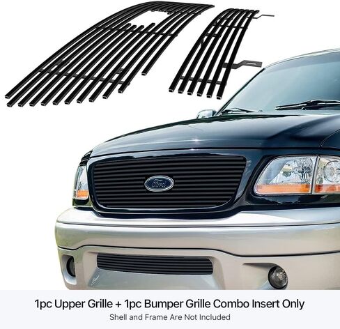 APS Compatible with Ford F-150 2001-2003 Harley Davidson Main Upper Lower Bumper Stainless Steel SS Chrome Billet Front Grill Grille Insert Combo F67656A in Saudi Arabia