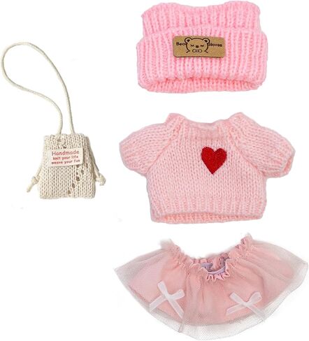 Sweet Apple Denim Outfit for 17cm Bubu Dolls - 4-Piece Set with Jean Dress, Red Bow Hair Clip, Apple Necklace, and Shoes, for Friends & Collectors | (NO Doll) (Sweet Denim Dress Set) in Saudi Arabia