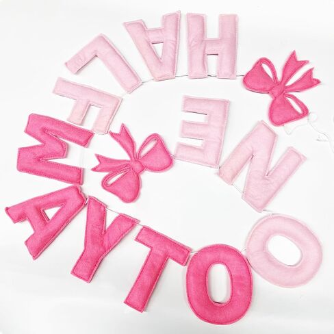 Pink Bow 1/2 Birthday Decorations Handmade Felt Pre-Strung Half Way To One Sign Banner with Pink Bow for 6 months Birthday Half Way To One Baby Girl Decorations Party Nursery Home Wall Fireplace Decor in Saudi Arabia
