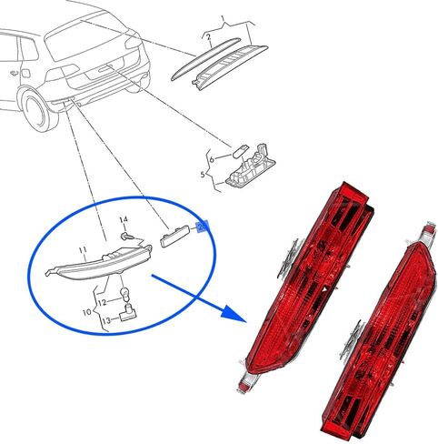 Riloer Car Rear Bumper Reflector Light Cover, Red Brake Lamp Reflective Strip without Bulb, Compatible with VW Touareg 2011-2015, 2 pcs (Long Style, Outside) in Saudi Arabia