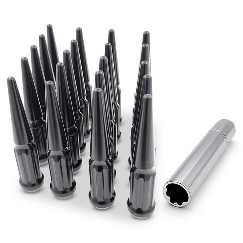 EZAccessory 14x1.5 Spline Spike Lug Nuts 24 قطعة حمراء مع مفتاح انتفاخ الجوزة العروة لسيارة Chevy GMC 6x5.5 نمط Silverado Ford F150 15-on in Saudi Arabia
