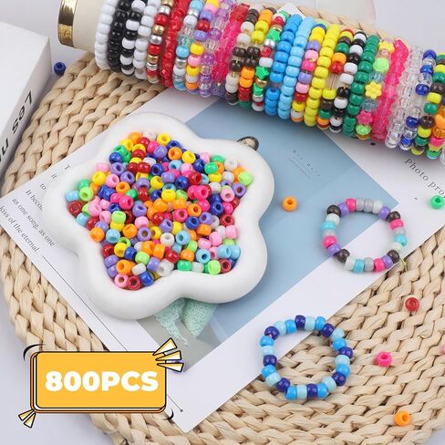 800Pcs Pony Beads Plastic Bead for Bracelet Making Multi-Colored Beads for Hair Braiding DIY Crafts Kandi Jewelry Key Chains and Ornaments Decorations in Saudi Arabia
