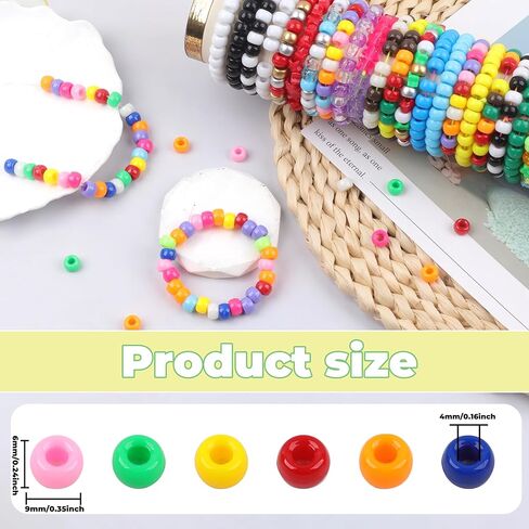 800Pcs Pony Beads Plastic Bead for Bracelet Making Multi-Colored Beads for Hair Braiding DIY Crafts Kandi Jewelry Key Chains and Ornaments Decorations in Saudi Arabia