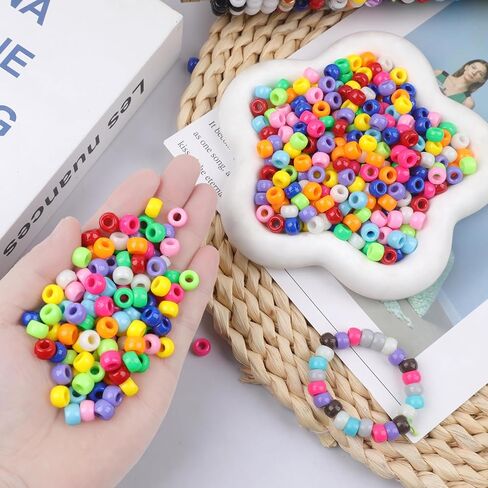 800Pcs Pony Beads Plastic Bead for Bracelet Making Multi-Colored Beads for Hair Braiding DIY Crafts Kandi Jewelry Key Chains and Ornaments Decorations in Saudi Arabia