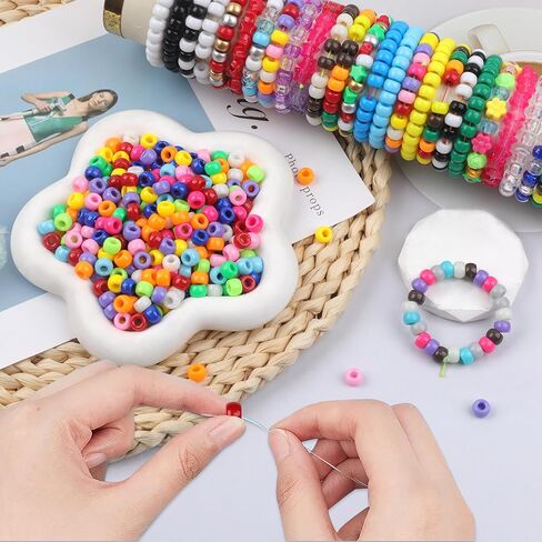 800Pcs Pony Beads Plastic Bead for Bracelet Making Multi-Colored Beads for Hair Braiding DIY Crafts Kandi Jewelry Key Chains and Ornaments Decorations in Saudi Arabia