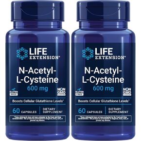 Life Extension N-Acetyl-L-Cysteine (NAC), Immune, Respiratory, Liver Health, NAC 600 mg, Potent antioxidant Support, Free-radicals, Easy to Absorb - Two Pack x 60 Capsules in Kuwait