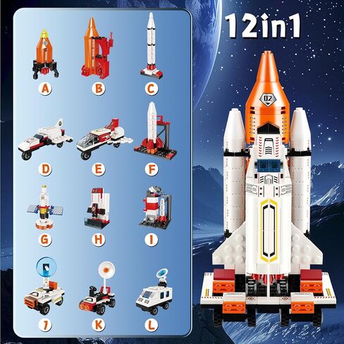 12-in-1 Transforming Space Rocket & Shuttle Building Kit, STEM Construction Toy for Kids 6-12, Stimulates Creativity & Logic, Best Gift for Space Fans, Compatible with Major Brands(566P) in Saudi Arabia