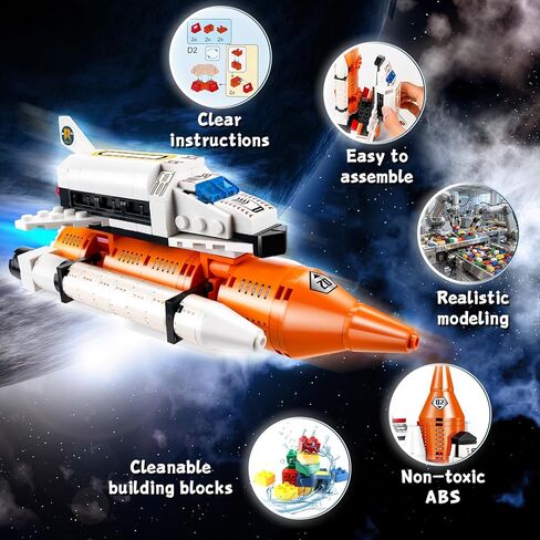 12-in-1 Transforming Space Rocket & Shuttle Building Kit, STEM Construction Toy for Kids 6-12, Stimulates Creativity & Logic, Best Gift for Space Fans, Compatible with Major Brands(566P) in Saudi Arabia