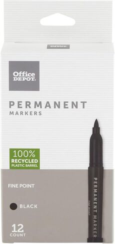 أقلام تحديد دائمة معاد تدويرها بنسبة 100% من Office Depot، ذات نقطة رفيعة، أسود، عبوة من 12 قطعة، OD88669 in Saudi Arabia