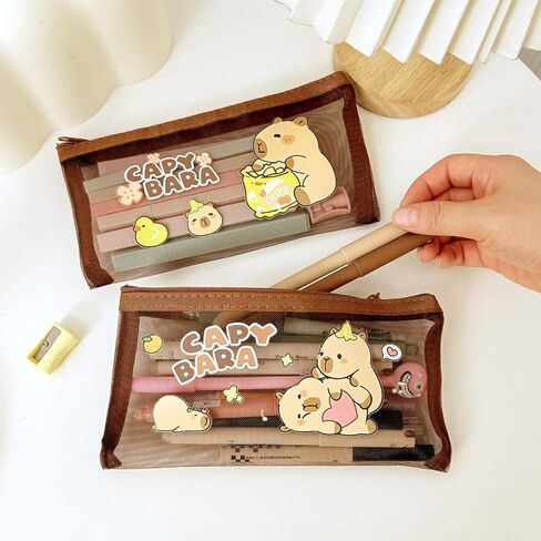 1Pcs Adorable Capybara Pencil Case with Cute Accessories, Kawaii Pen Pouch Capybara Transparent Pencil Case, Large Capacity Pen Storage Bag (Random Style, 20x10.5cm) in Saudi Arabia