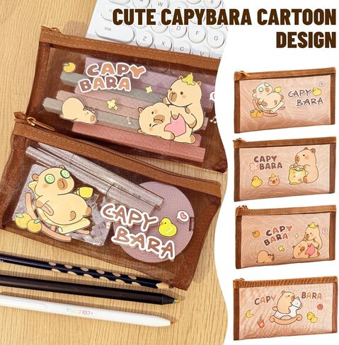 1Pcs Adorable Capybara Pencil Case with Cute Accessories, Kawaii Pen Pouch Capybara Transparent Pencil Case, Large Capacity Pen Storage Bag (Random Style, 20x10.5cm) in Saudi Arabia