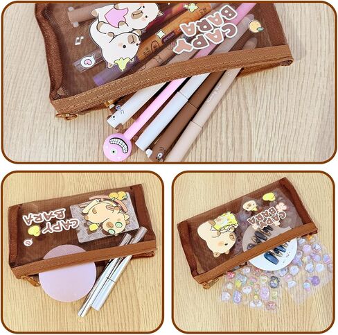 1Pcs Adorable Capybara Pencil Case with Cute Accessories, Kawaii Pen Pouch Capybara Transparent Pencil Case, Large Capacity Pen Storage Bag (Random Style, 20x10.5cm) in Saudi Arabia