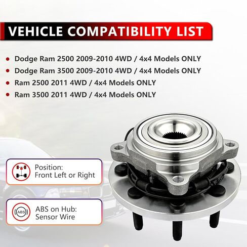 515122 4WD Front Left or Right Wheel Bearing Hub for Dodge Ram 2500 2009-2010, for Dodge Ram 3500 2009-2010, for Ram 2500 2011, for Ram 3500 2011 Wheel Bearing and Hub Assembly Replacement in Saudi Arabia