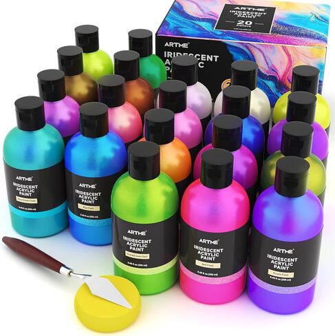 Iridescent Acrylic Paint Set, 20 Chameleon Colors in 2 oz/60ml Bottles, Color-shifting Acrylic Paint, Color Change Paint Perfect for Artists, Beginners on Canvas, Rocks, Wood, Fabric, Ceramic in Saudi Arabia