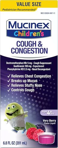 Mucinex® Children's Fever, Sore Throat, & Cough Medicine, Kids Cold Medicine/Kids Cough Medicine, Kids Medicine for Multi-Symptom Relief, Honey Flavor Liquid, 4 Fl Oz in Saudi Arabia