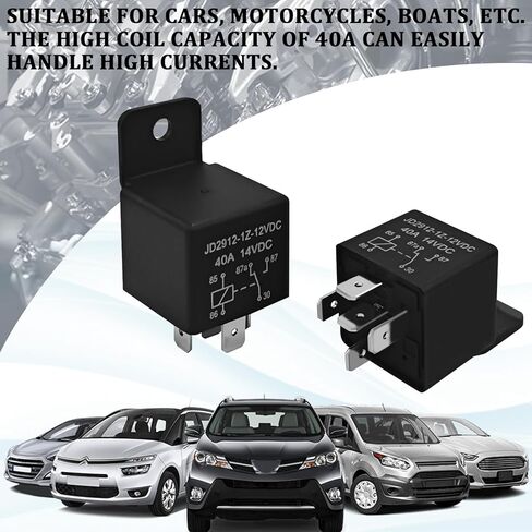 5 Pin Relay 12V 40A JD2912-1H-12VDC Auto Relay for Cooling Radiator Fan Headlight Switches and Starters, 2PCS Spst Universal Multi Purpose Standard Car Relays for Car Truck Motorcycle Boat(5-Pin) in Saudi Arabia