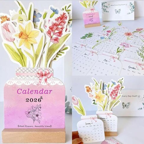 Flowers Desk Calendar 2026 Small Desk Calendar Mini Standing Decorative Floral Desktop Calendar for Home Office School Desk Accessories for Home, Office and Desk Accessories in Saudi Arabia