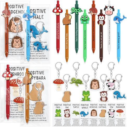 Landical 16 Sets 48 Sets Christmas Funny Inspirational Pens Gift Bulk Positive Pen Keychain with Emotional Card Appreciation Gift for Office Employee Coworker Staff Teacher Student (Smart Snack) in Saudi Arabia