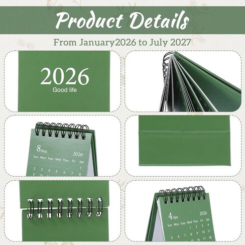تقويم مكتب صغير 2026-2027، يناير 2026 إلى يوليو 2027، تقويم مكتبي صغير قابل للطي 19 شهرًا، ورق سميك مزدوج الأسلاك مع ملصقات لمكتب المدرسة المنزلية (أخضر) in Kuwait