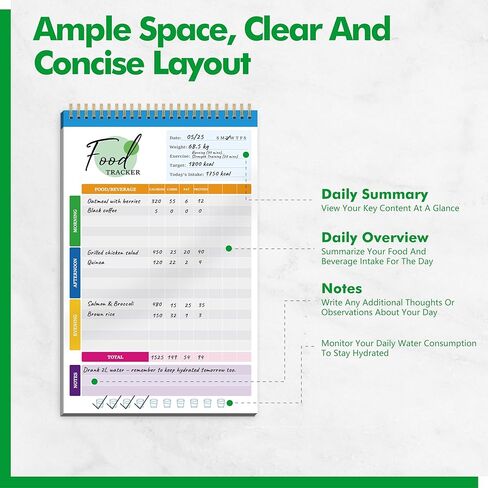 Gethelud Food Journal Diary, 52 Sheets Spiral Bound Meal Planner Healthy Eating Tracker-Protein, Calories, Carbs, Fat, Water Tracker, Food Log for Weight Loss & Fitness, Daily Nutrition Diary in Saudi Arabia