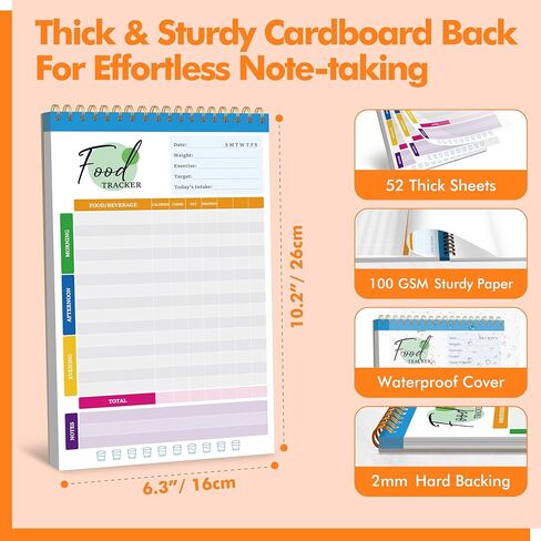 Gethelud Food Journal Diary, 52 Sheets Spiral Bound Meal Planner Healthy Eating Tracker-Protein, Calories, Carbs, Fat, Water Tracker, Food Log for Weight Loss & Fitness, Daily Nutrition Diary in Saudi Arabia