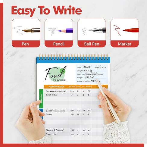 Gethelud Food Journal Diary, 52 Sheets Spiral Bound Meal Planner Healthy Eating Tracker-Protein, Calories, Carbs, Fat, Water Tracker, Food Log for Weight Loss & Fitness, Daily Nutrition Diary in Saudi Arabia