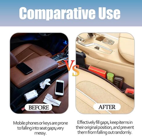 2PCS Car Seat Gap Filler, Vehicle Storage Plug Blocker Organizer Between Seat and Console, Gap Stopper for Filling Phone Keys Wallet, Universal Automotive Accessories (Black) in Saudi Arabia