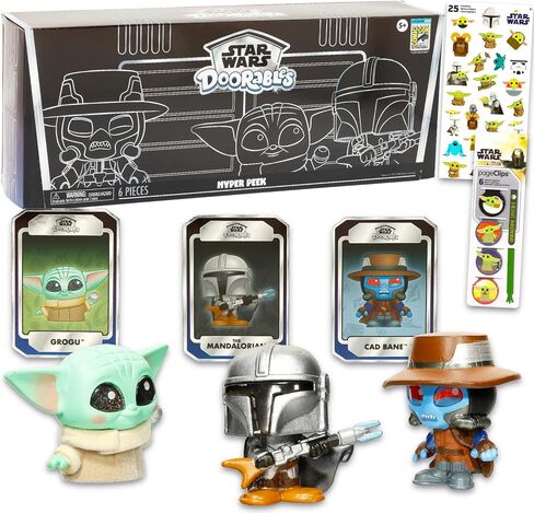 مجموعة Star Wars Doorables Hyper Peek - حزمة مع 2024 SDCC حصرية 3 شخصيات Mandalorian الصغيرة مع بطاقات التداول بالإضافة إلى الملصقات، المزيد | مجموعة شخصيات ستار وورز الصغيرة كوميك كون القابلة للتجميع in Saudi Arabia