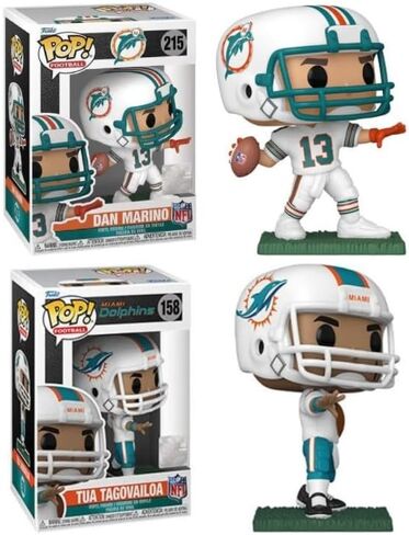 فانكو بوب! شخصيات NFL Miami Dolphins Legends Dan Marino وTua Tagovailoa من الفينيل القابلة للتجميع، أرقام 215 و158، حزمة in Kuwait