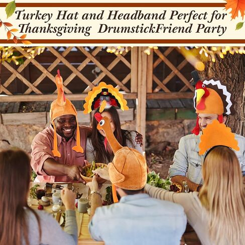 Geyoga 4 Pack Thanksgiving Turkey Headbands Plush Thanksgiving Hats Roasted Turkey Cap Drumstick Headband with Legs Drumstick Boppers for Adults Woman Man in Saudi Arabia