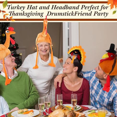 Geyoga 4 Pack Thanksgiving Turkey Headbands Plush Thanksgiving Hats Roasted Turkey Cap Drumstick Headband with Legs Drumstick Boppers for Adults Woman Man in Saudi Arabia