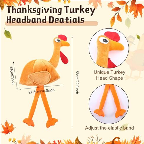 Geyoga 4 Pack Thanksgiving Turkey Headbands Plush Thanksgiving Hats Roasted Turkey Cap Drumstick Headband with Legs Drumstick Boppers for Adults Woman Man in Saudi Arabia