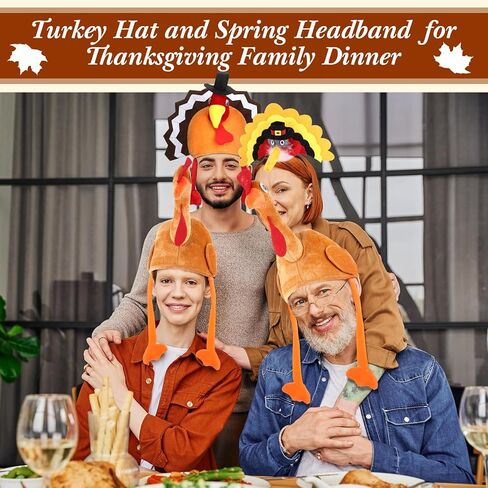 Geyoga 4 Pack Thanksgiving Turkey Headbands Plush Thanksgiving Hats Roasted Turkey Cap Drumstick Headband with Legs Drumstick Boppers for Adults Woman Man in Saudi Arabia